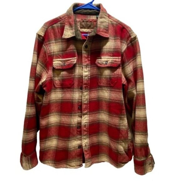 Orvis Shacket Men XL Red Plaid Button Up Heavy Flannel Shirt Jacket Unlined EUC - Picture 1 of 5